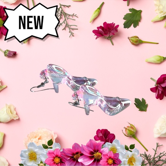 New Pink 3D Acrylic High Transparency Color High Heels Fashionable Earrings - Picture 2 of 8